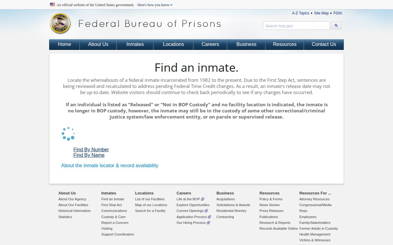 Federal BOP released-person result used for a Brazoria County release search