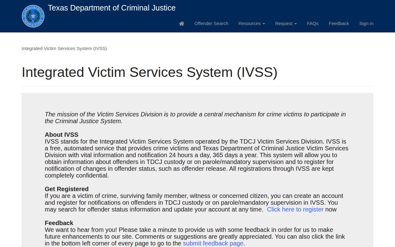 Brazoria County IVSS state prison release notification search